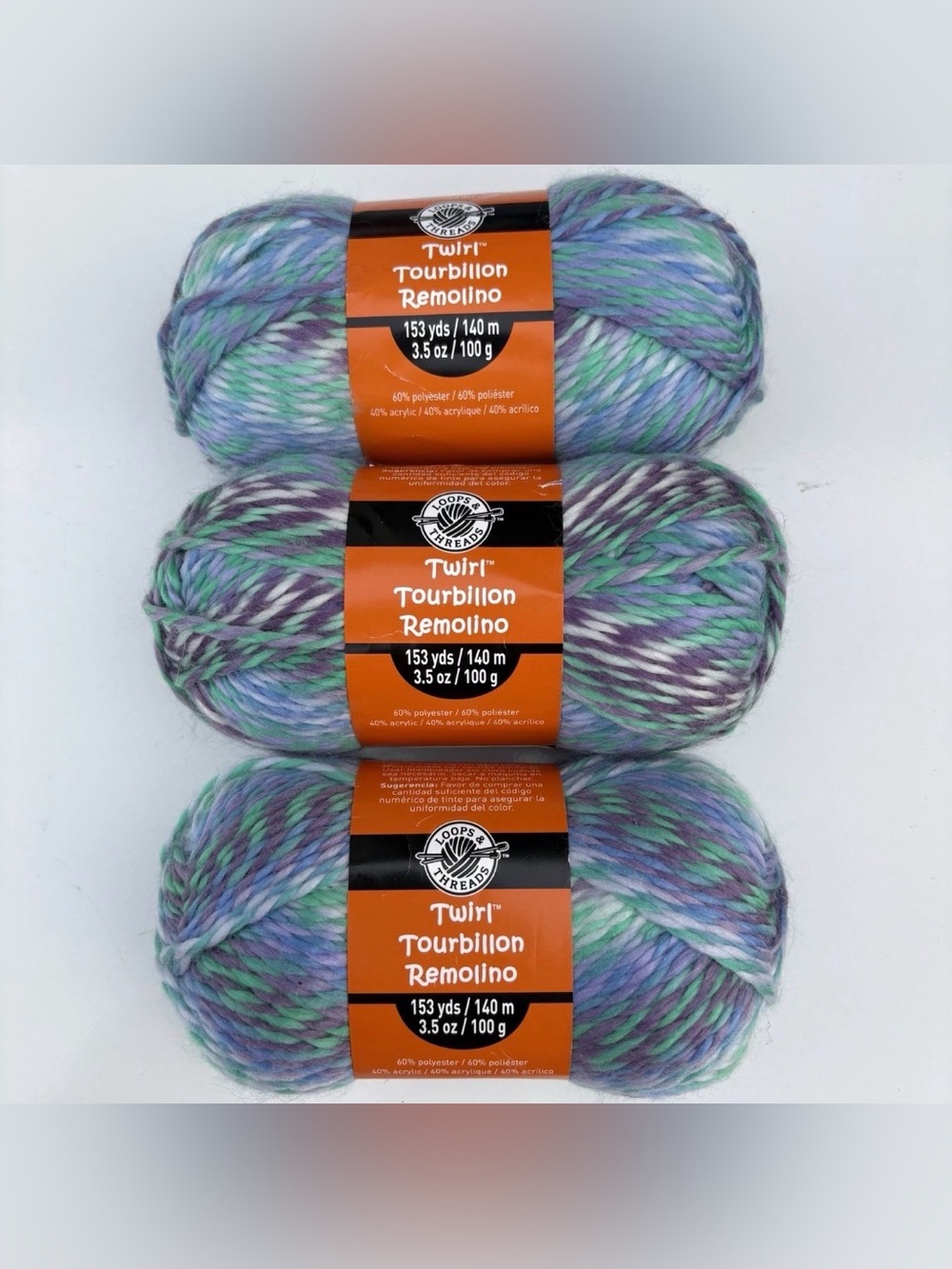Loops & Threads Yarn Twirl Tourbillon Remolino Lot Of 3 100gr/140m Acrylic